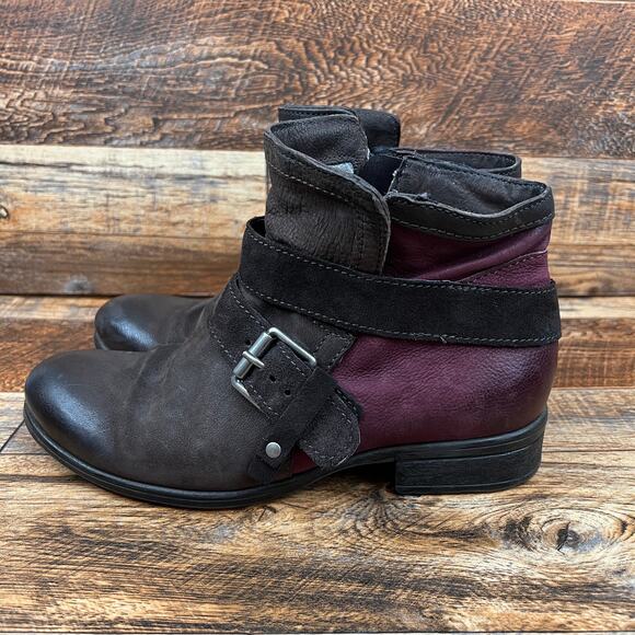 Miz Mooz Spencer Leather Ankle Boots Women's 39 US 8.5/9 Red Brown Buckle Shoe - Picture 1 of 8
